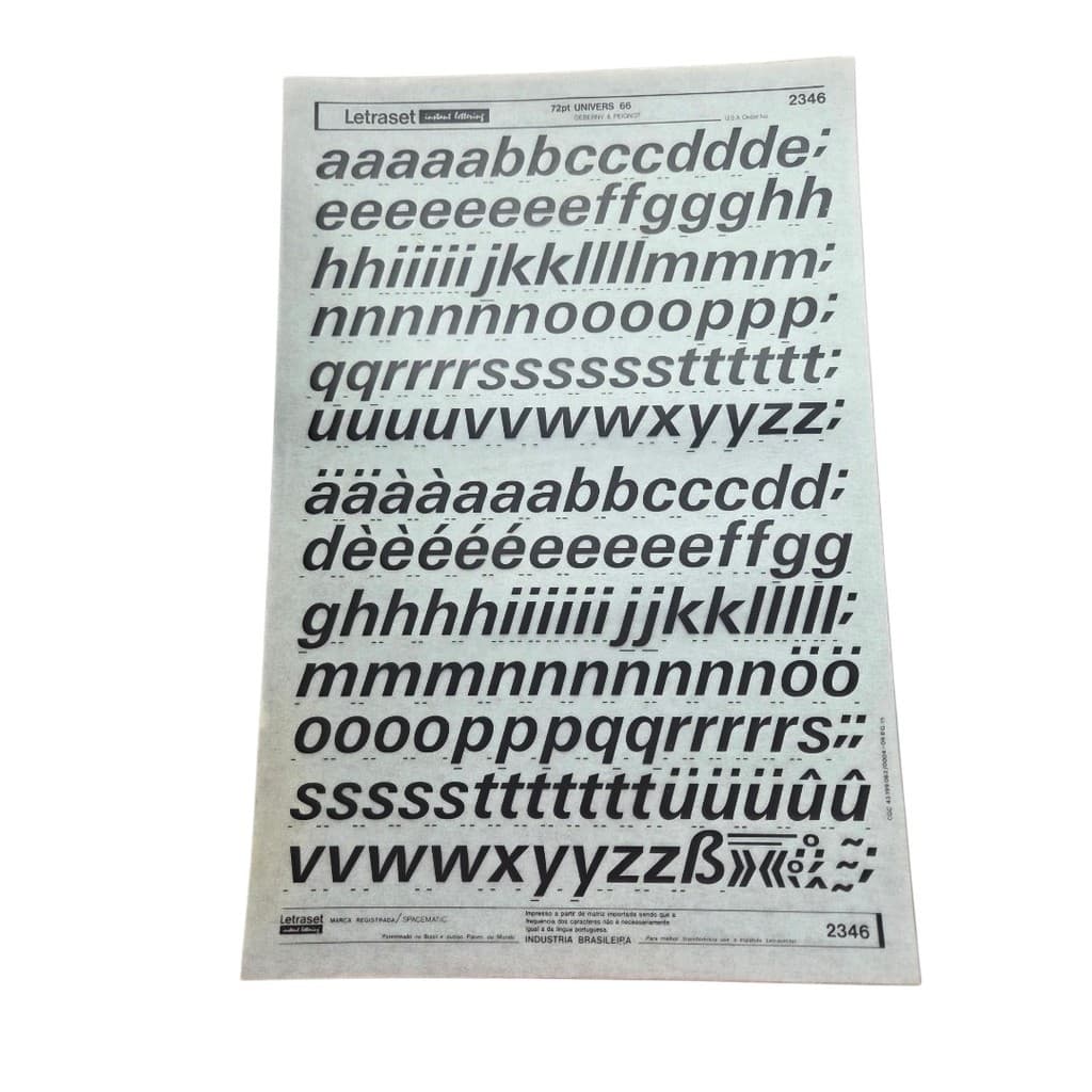 Letraset 25 X 38 cm Letras Adesivas Ref. 2346 Altura 19.3 mm