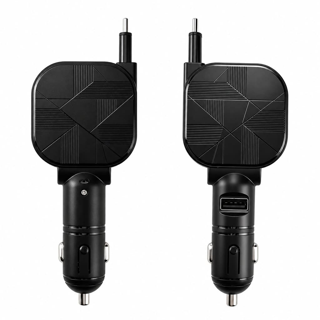 Carregador Veicular Retrátil USB-C Carregador Turbo para Carro USB + Tipo-C Carga Rápida