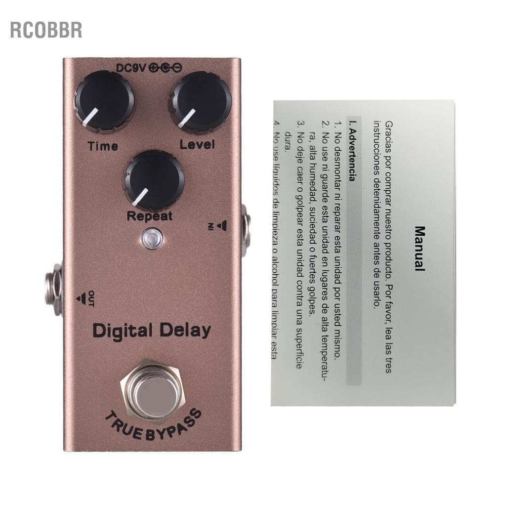 Rcobbr Pedal genérico de efeitos de guitarra, atraso digital, true bypass, controle de tempo, efetor para guitarristas