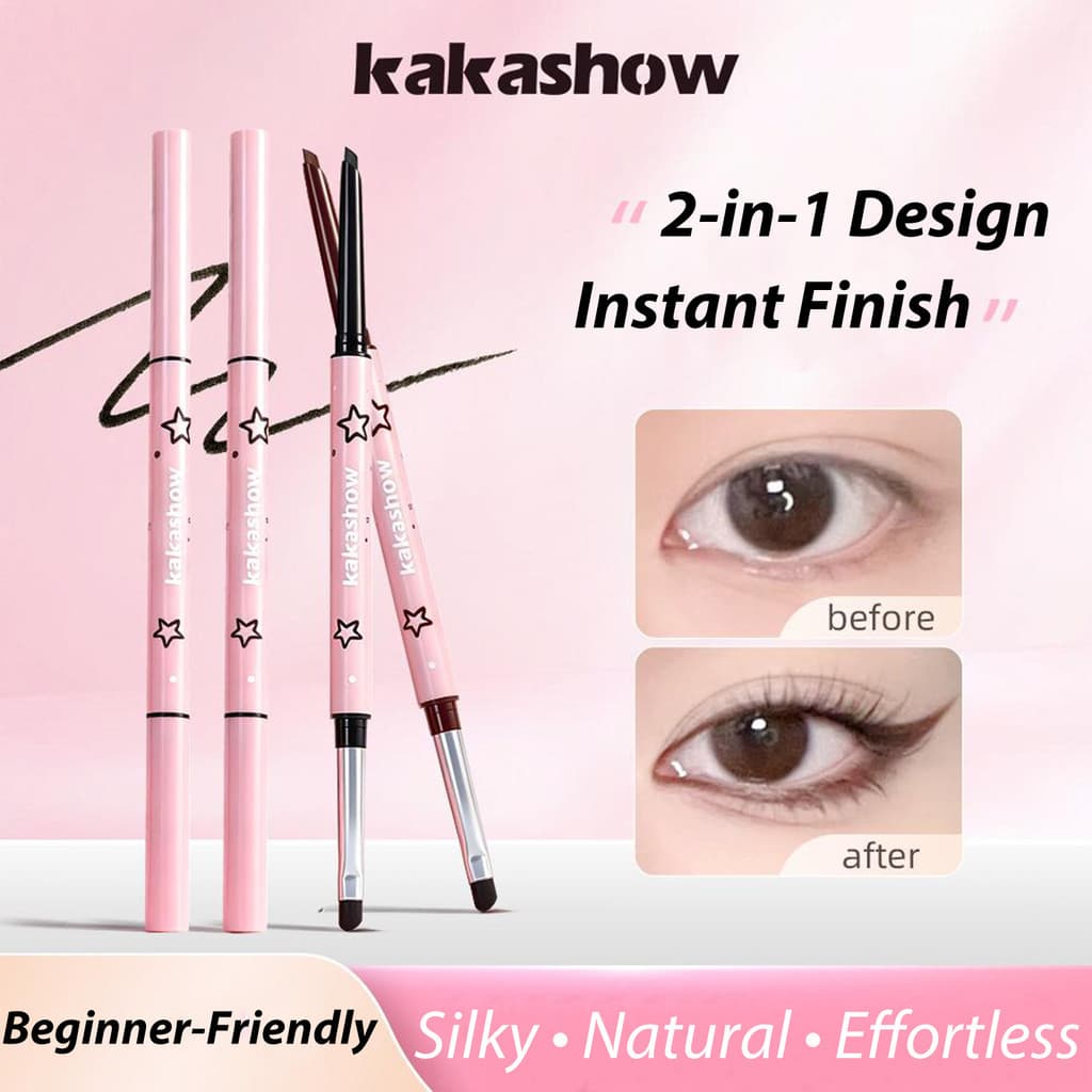 kakashow Lápis Delineador Em Gel De Ponta Dupla Pincel De Lâmina Preciso Anti-Manchas De Olhos Angular Adequado Para Ini