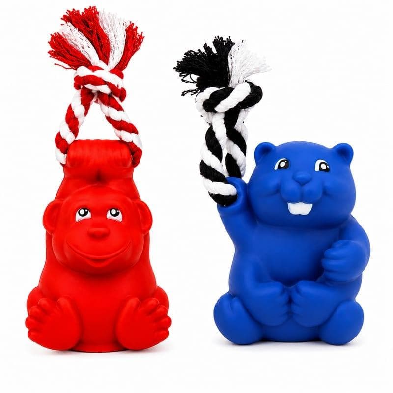 Kit Mordedor Pet com Corda 2 Unidades - Castor e Macaquinho, corda resistente, material leve para cães pequenos e médios