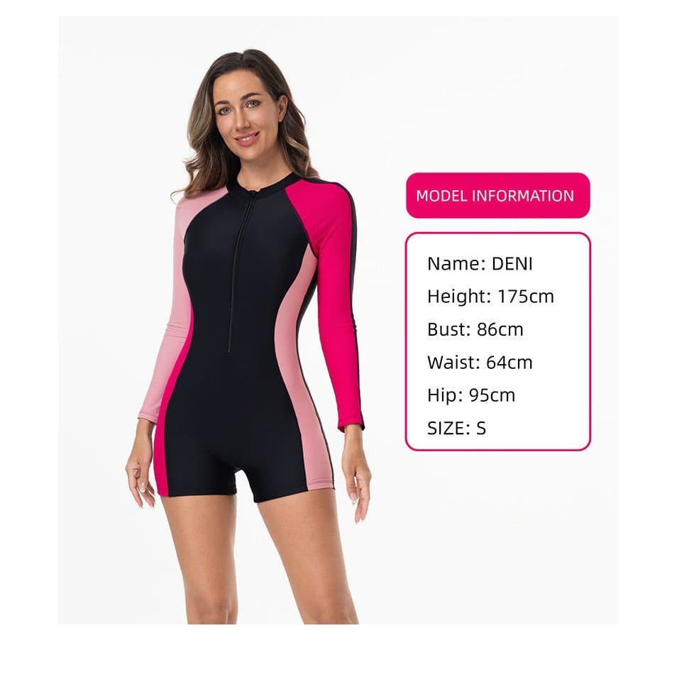 RS|Maiô de Uma Peça de Manga Comprida Conservador Maio Feminino Praia Roupa De Praia Natação Maio Plus Size Surf