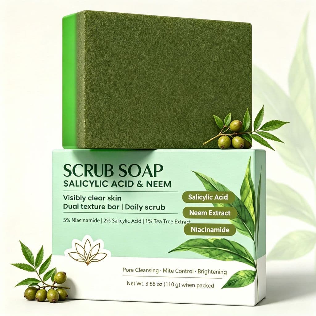 Sabonete facial de limpeza com ácido salicílico de neem indiano, sabonete artesanal anti-ácaros, sabonete iluminador com