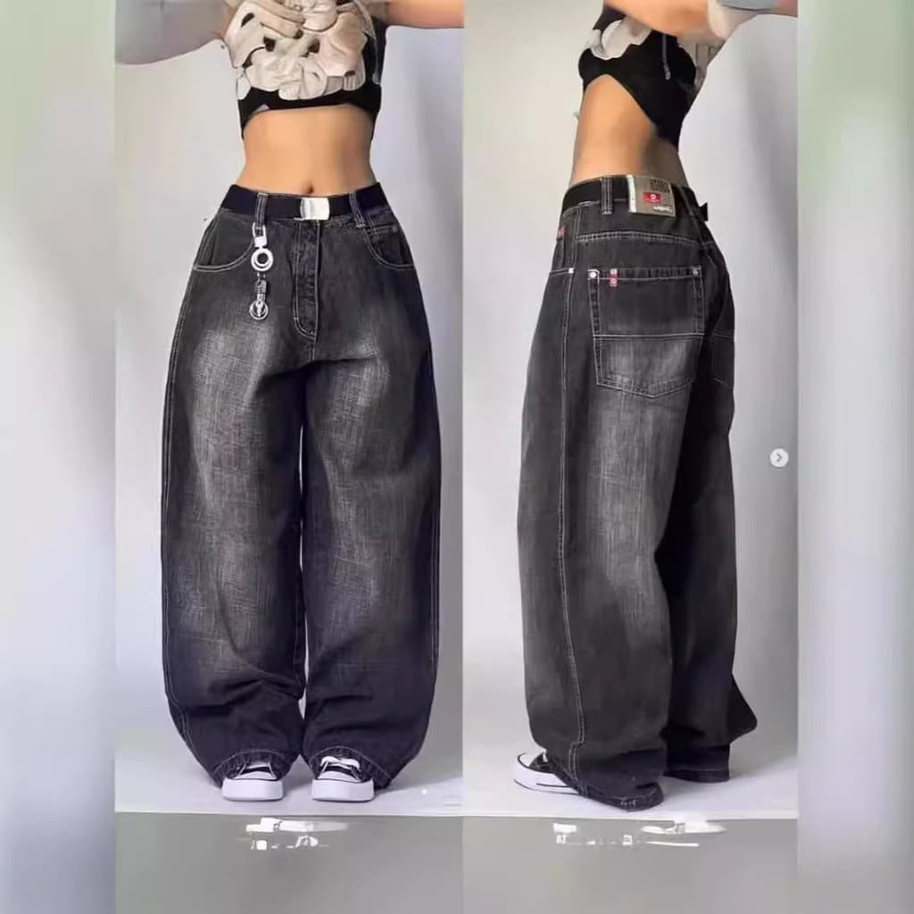 2024 novo estilo americano Hip-Hop Retro solto Jeans feminino Harajuku cintura alta Y2K calças de perna larga algodão
