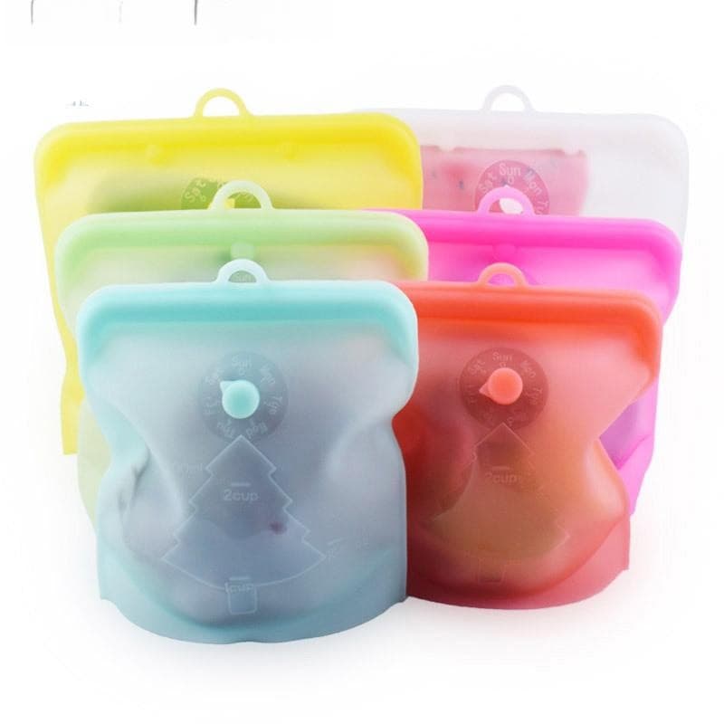 R6OM #     Saco de Armazenamento de Alimentos Reutilizável de Silicone Yuece com Zíper, Recipientes Herméticos para Mant