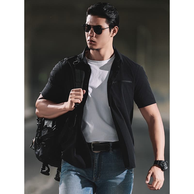 Longo Ya escondido bambu frio legal Casual camisa de manga curta primavera verão confortável Commuter All-Match camisa