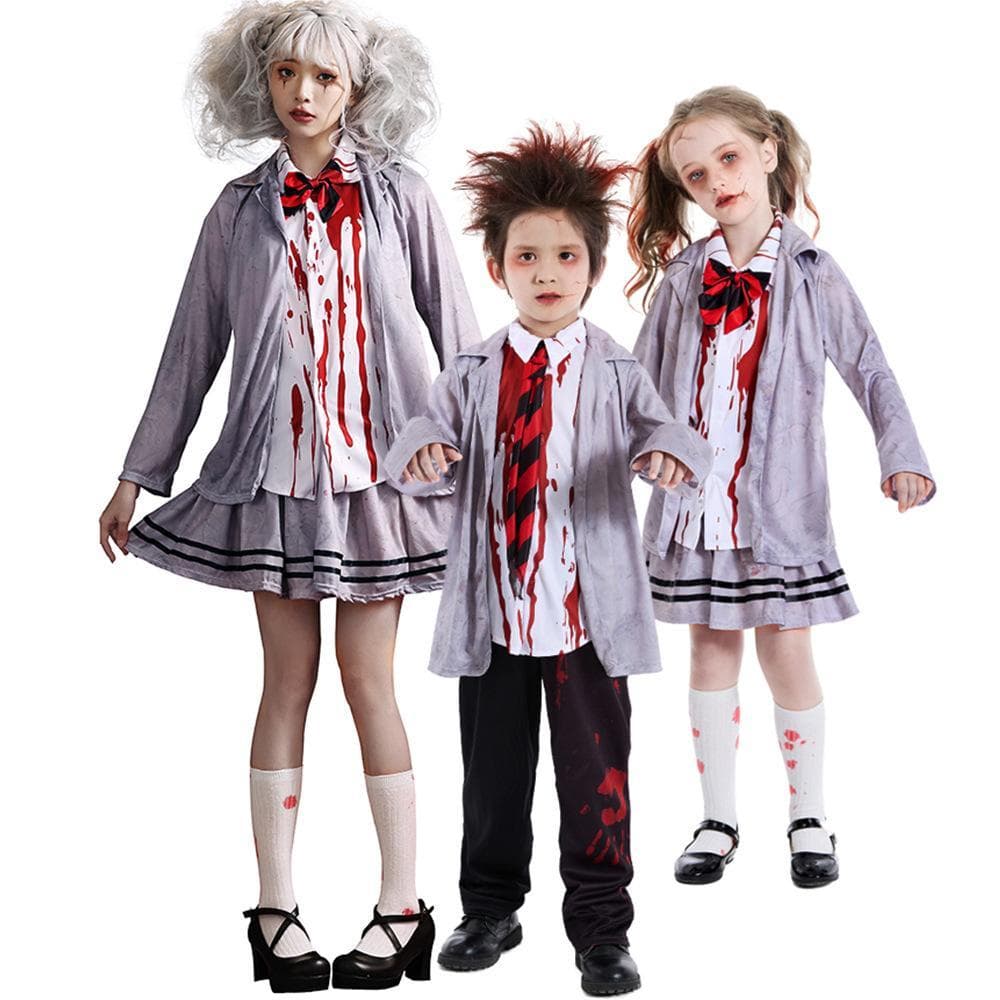 Traje de Halloween Zombie College JK Único Cinza Estudante Vampiro COS Show de Palco Roupas Zumbi
