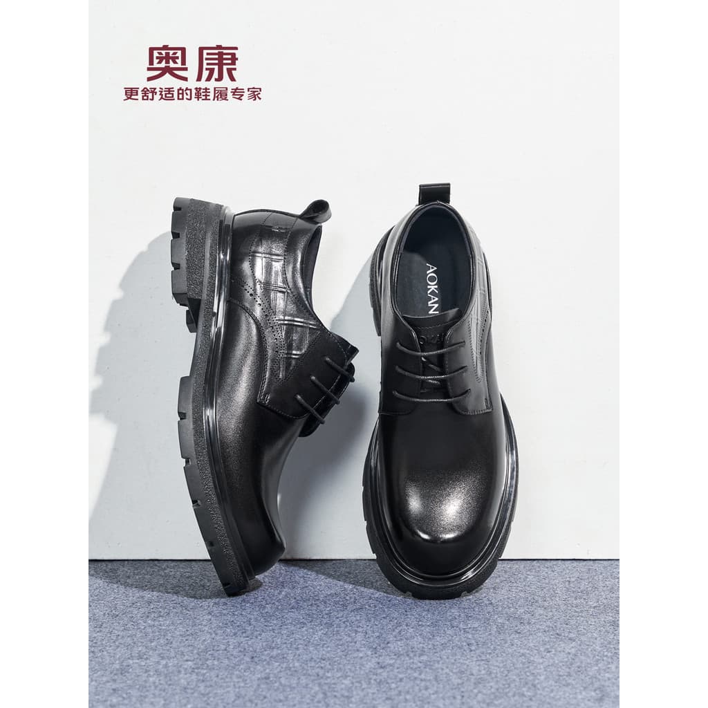 Okcom sapatos masculinos primavera outono novo estilo de couro genuíno negócios Formal sapatos de couro masculino dedo d