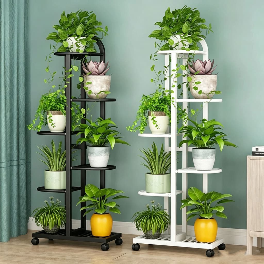 Com rodas Suporte para Vasos de Flores Vários Andares Multifuncional para Plantas Sala Varanda