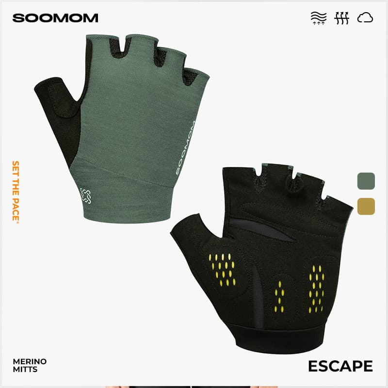 SOOMOM | ESCAPE Bicicleta Merino Lã Luvas de Ciclismo Meio Dedo Absorção de Choque Bicicleta de Estrada Homens Mulheres