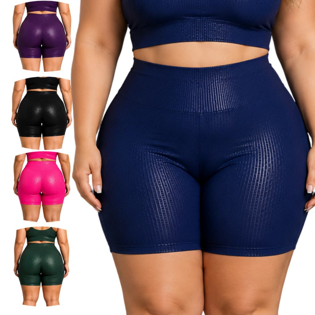 Kit 3 Shortinho Academia Feminino 3D Plus Size Short Legging Suplex Feminina Levanta Bumbum