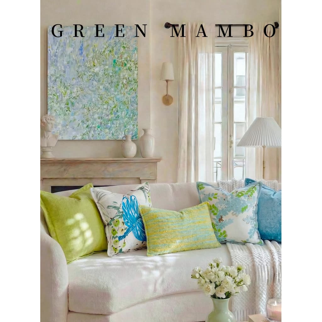 Muye {Greenfly Mambo} Travesseiro Verde Francês Premium Azul Travesseiro Sofá Verão Sala de Estar Almofada Novo Estilo