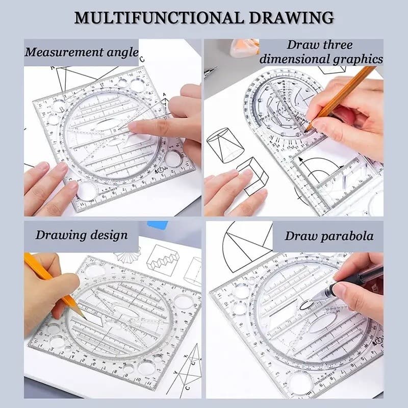 4 Pçs/Set Multifuncional Régua Geométrica Ferramentas De Desenho Conjunto De Plástico Matemática Medindo Círculo Réguas