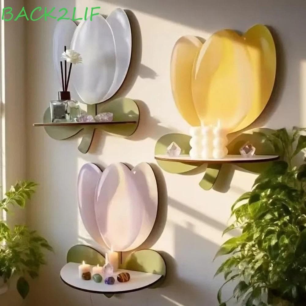 Prateleira De Parede Flutuante De Tulipa BACK2LIF , Rack De Armazenamento Estilo Boêmio Em Formato De Flor , Exibição Re