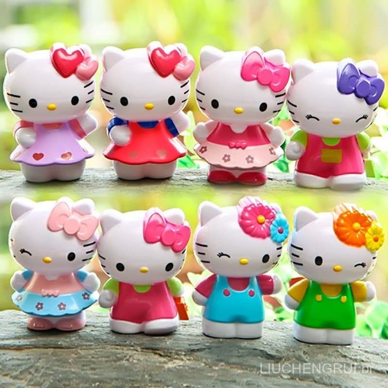 8 peças/kit Bonecas Hello Kitty Sanrio Figuras em Miniatura Brinquedos Infantis BC14
