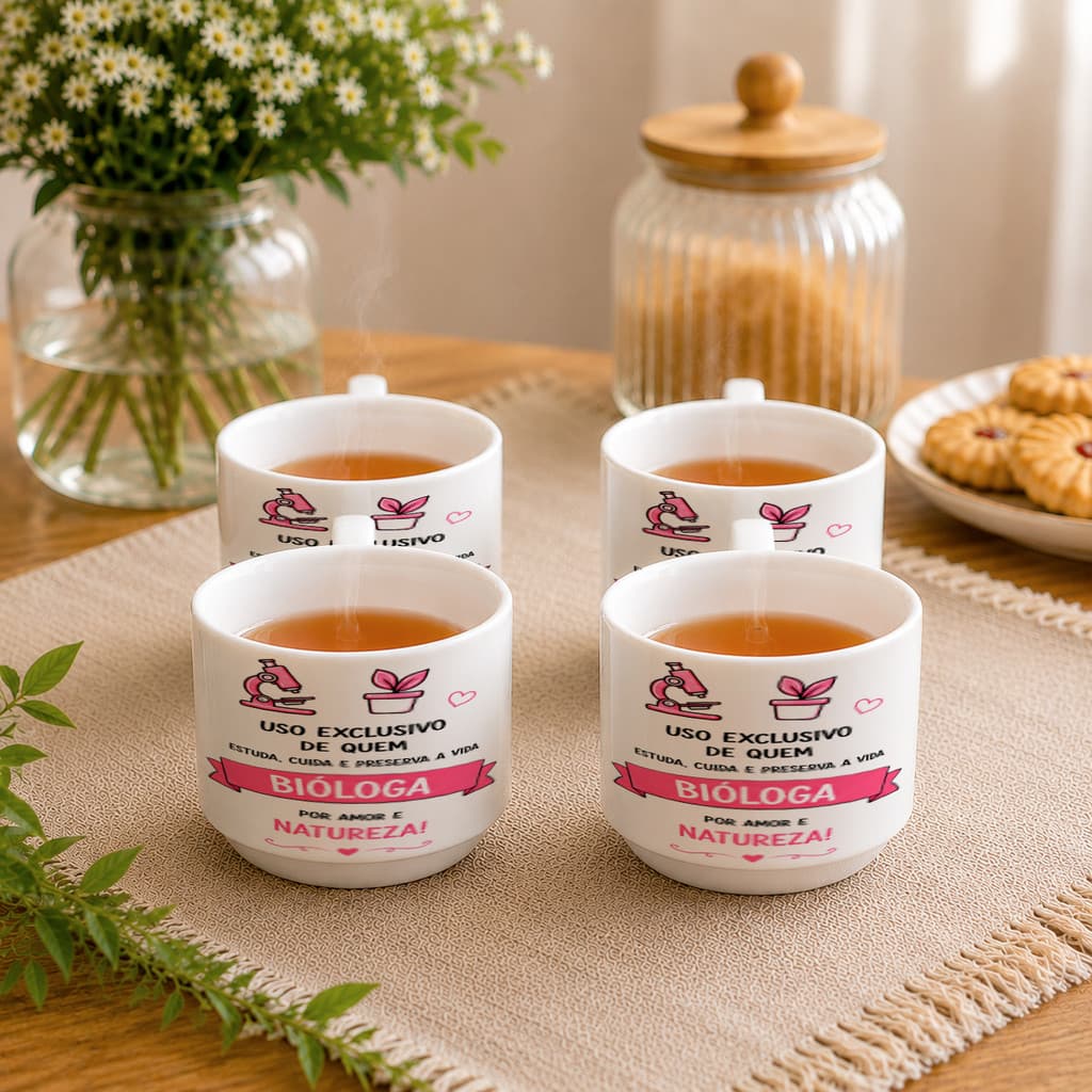 Kit 4 Xícaras Porcelana Barbeiro Barbearia Barba Cabelo