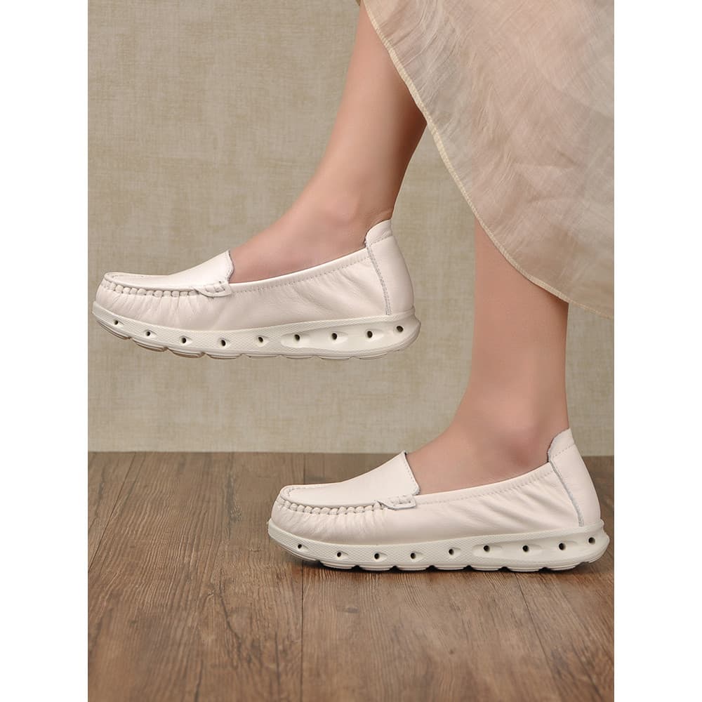 Primavera verão boca rasa sapatos brancos femininos couro genuíno capa de um Pedal pé almofada de ar de sola grossa ervi