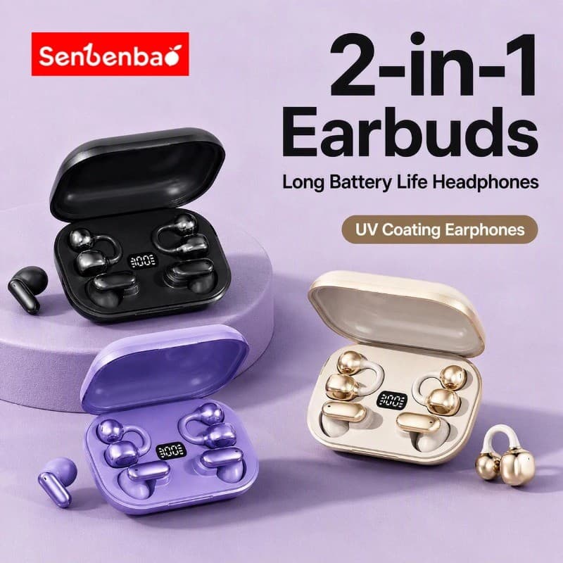 Senbenbao H70 Fones De Ouvido Sem Fio Bluetooth Clipe Em 2 1 Função Processo UV ENC Redução Ruído Bateria Estendida