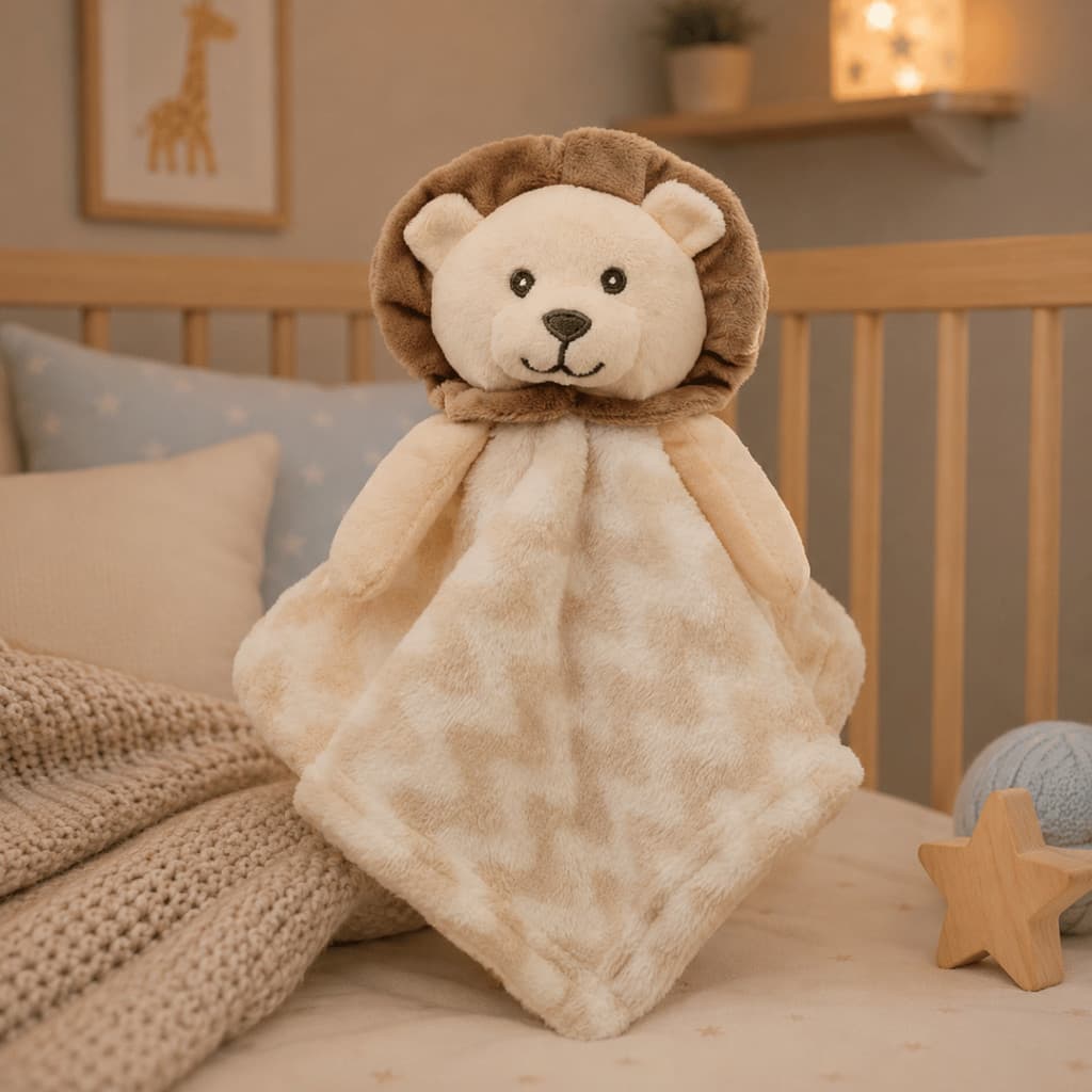 Naninha bebê Leão com Prendedor de Chupeta Menino Menina – 30 x 30 cm