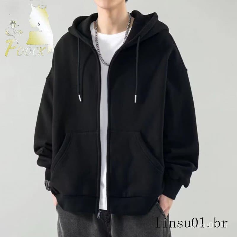 Cardigan moletom masculino outono com capuz roupas de cor sólida zíper jaqueta solta outono inverno Sweatshi
