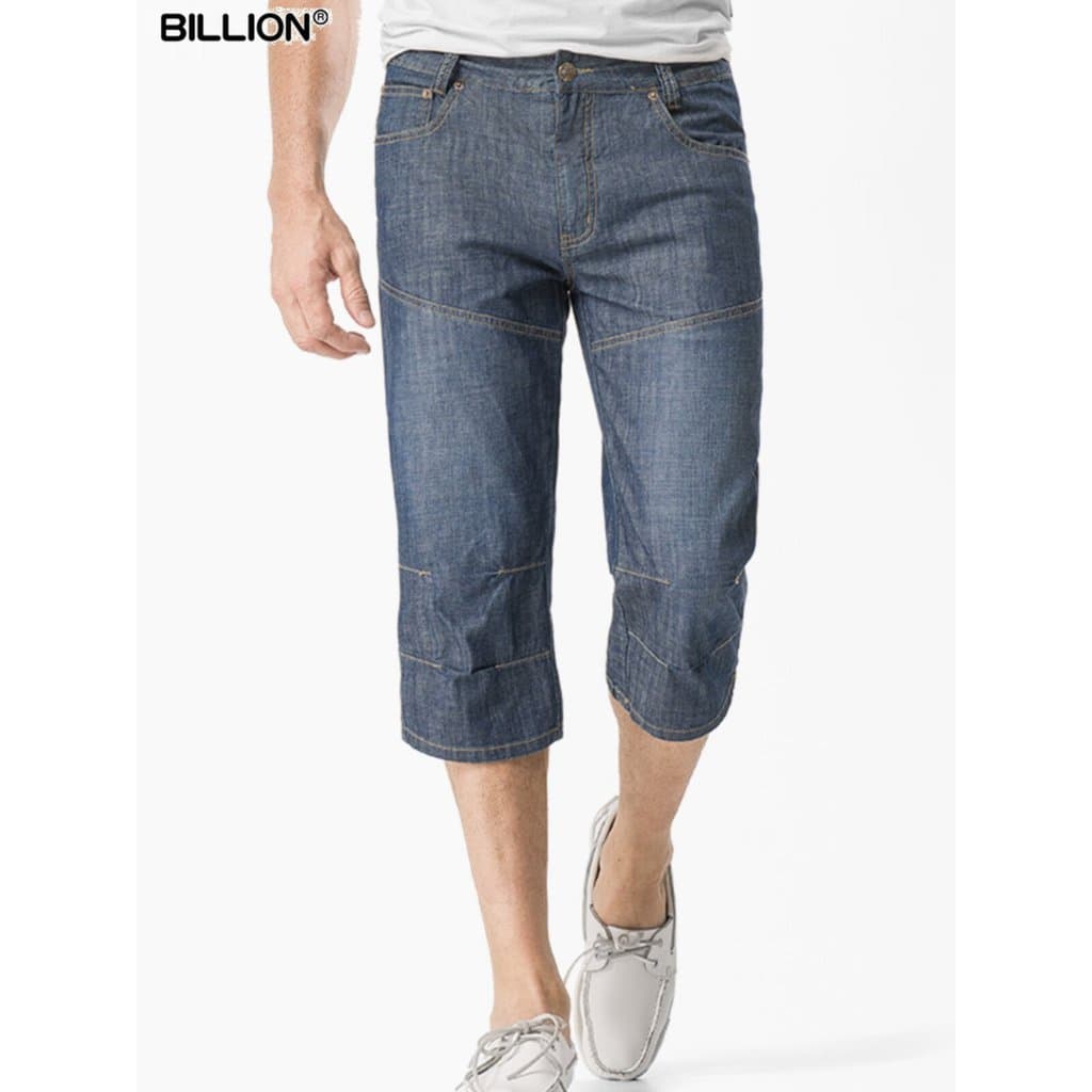 Bilhões de verão cortados Jeans masculinos finos soltos cor clara calças médias masculinas casuais na moda 7 pontos Shor