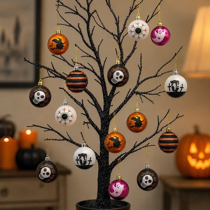 16 Peças Enfeites De Bola De Halloween Abóbora Fantasma Caveira Árvore Decorações Suspensas Decoração De Festa
