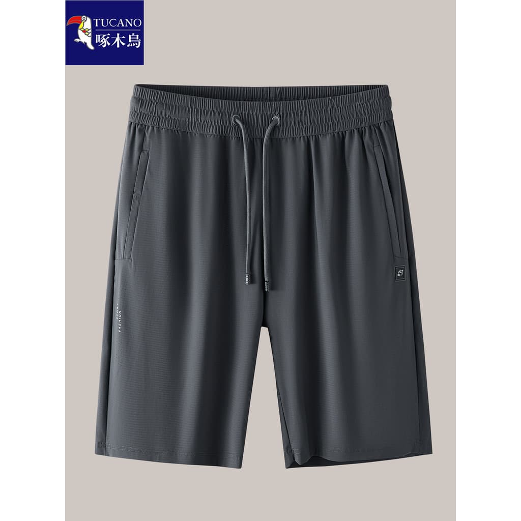 Woodpecker tamanho grande gelo seda Casual Shorts masculino verão estilo fino gordura solta respirável esportes cinco po