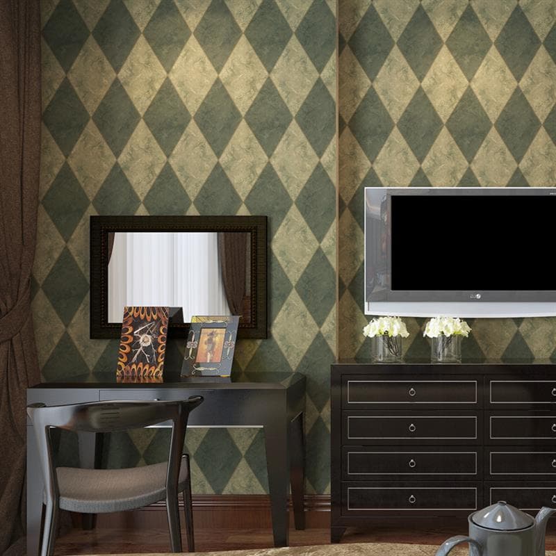 Americano Retro imitação de mármore padrão geométrico diamante papel de parede quarto sala estar TV fundo parede sala ja