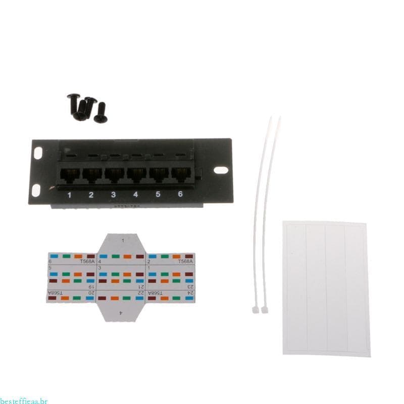besteffie CAT5e Painel Remendo 6 Portas Suporta Traseira CAT5e Blindado Para Fiação w Codificada T568A B Pared
