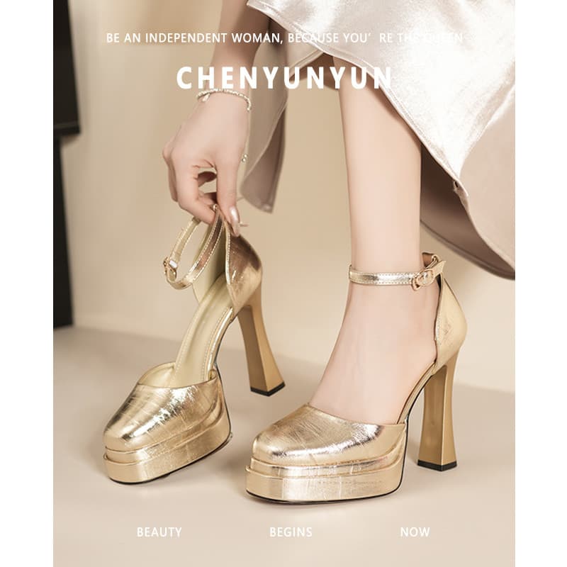 [Chen Yunyun] Pessoas pequenas plataforma impermeável salto alto feminino não cansado 12cm salto Super alto sapatos de s