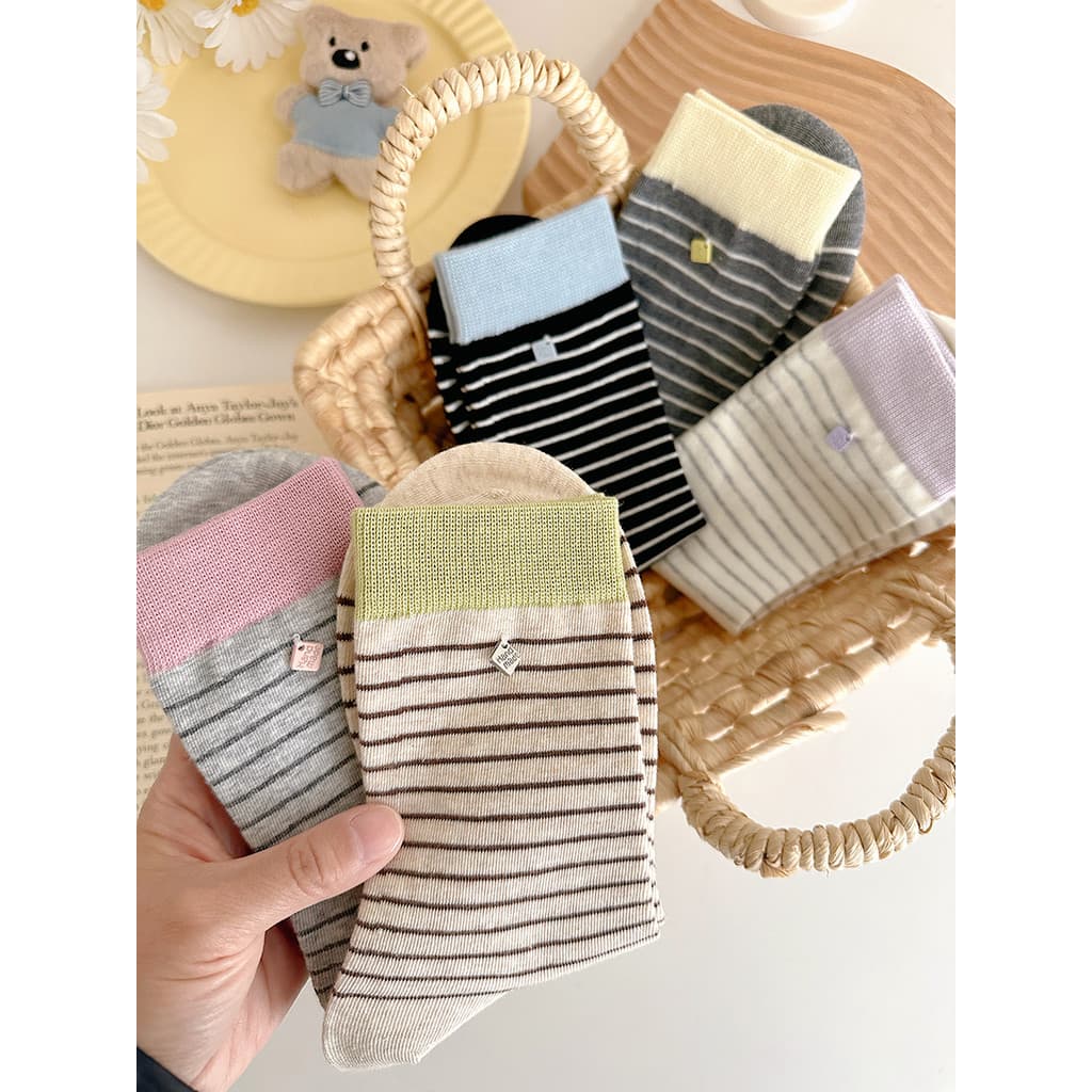 Meias femininas listradas desossadas cor contrastante algodão puro estilo Preppy estilo japonês primavera verão estilo m