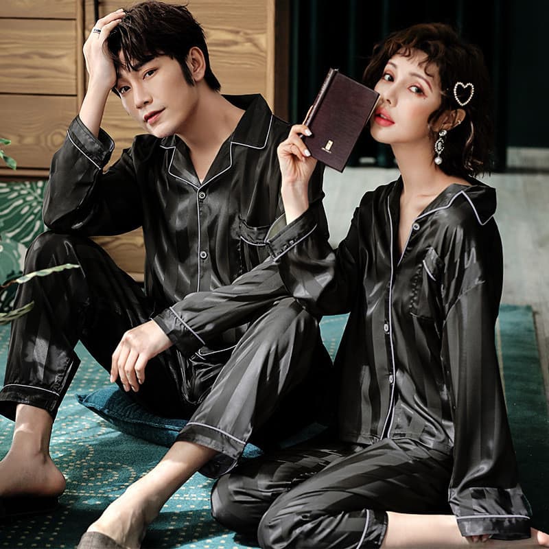 [Novo produto] Casal pijamas de seda gelo feminino pijamas de verão masculino Plus Size versão coreana seda primavera ou