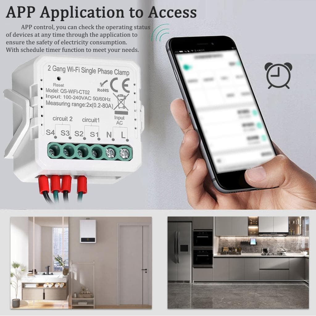 Monofásico braçadeira WiFi 2 Gang 80A Solar PV Medidor de energia bidirecional bidirecional para celular APP Controle
