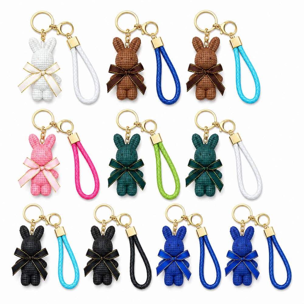 Chaveiro Urso com Laço e Alça Trançada Alta Qualidade Fofo Fashion para Casal Chaves de Casa Carro Mochila Presente