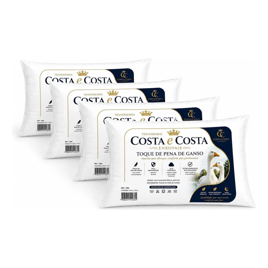 Kit 4 Travesseiros 70x50 Antialérgico Lavável Fibra Silicona