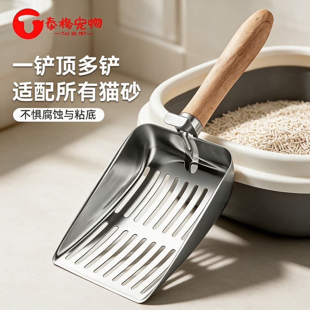 Pá para areia de gato Pá para areia de gato Pá de aço inoxidável dedicada para areia de Tofu Buraco fino Metal para gato