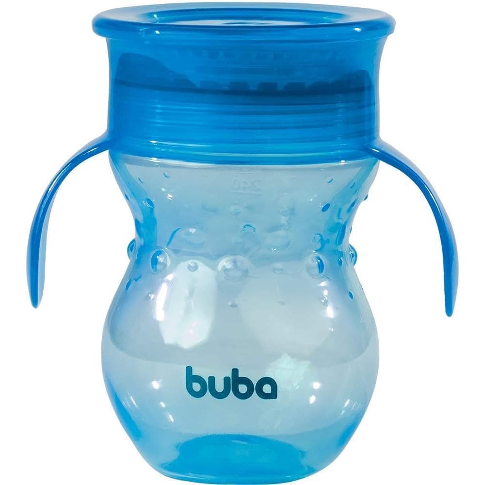 Copo 360° Com Alça Azul Buba 250ml Treinamento Bebê Infantil Antivazamento Introdução Alimentar
