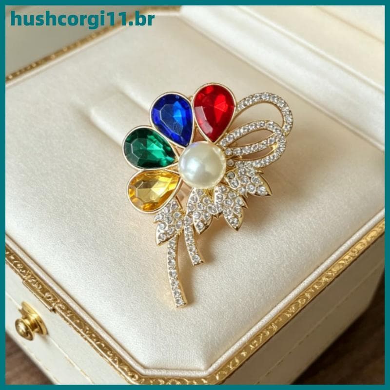 Broche De Flores Feminino HUSH Com Strass Coloridos E Design Elegante De Plantas Para Festas BR