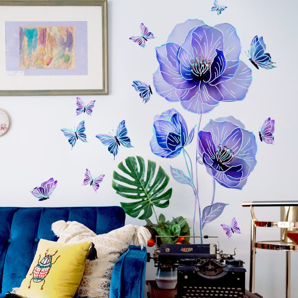 Adesivos de parede flor roxa borboleta adesivos de parede sala estar quarto casa fundo decoração adesivos de parede remo