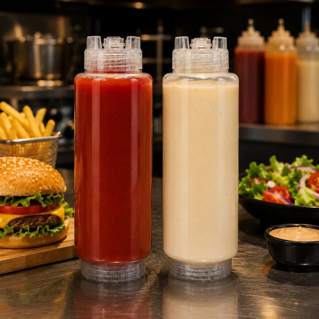 Kit 2 Bisnagas Resistentes 700ml Invertida Ketchup Maionese lanchonete hamburgueria padaria açai restaurante cozinha