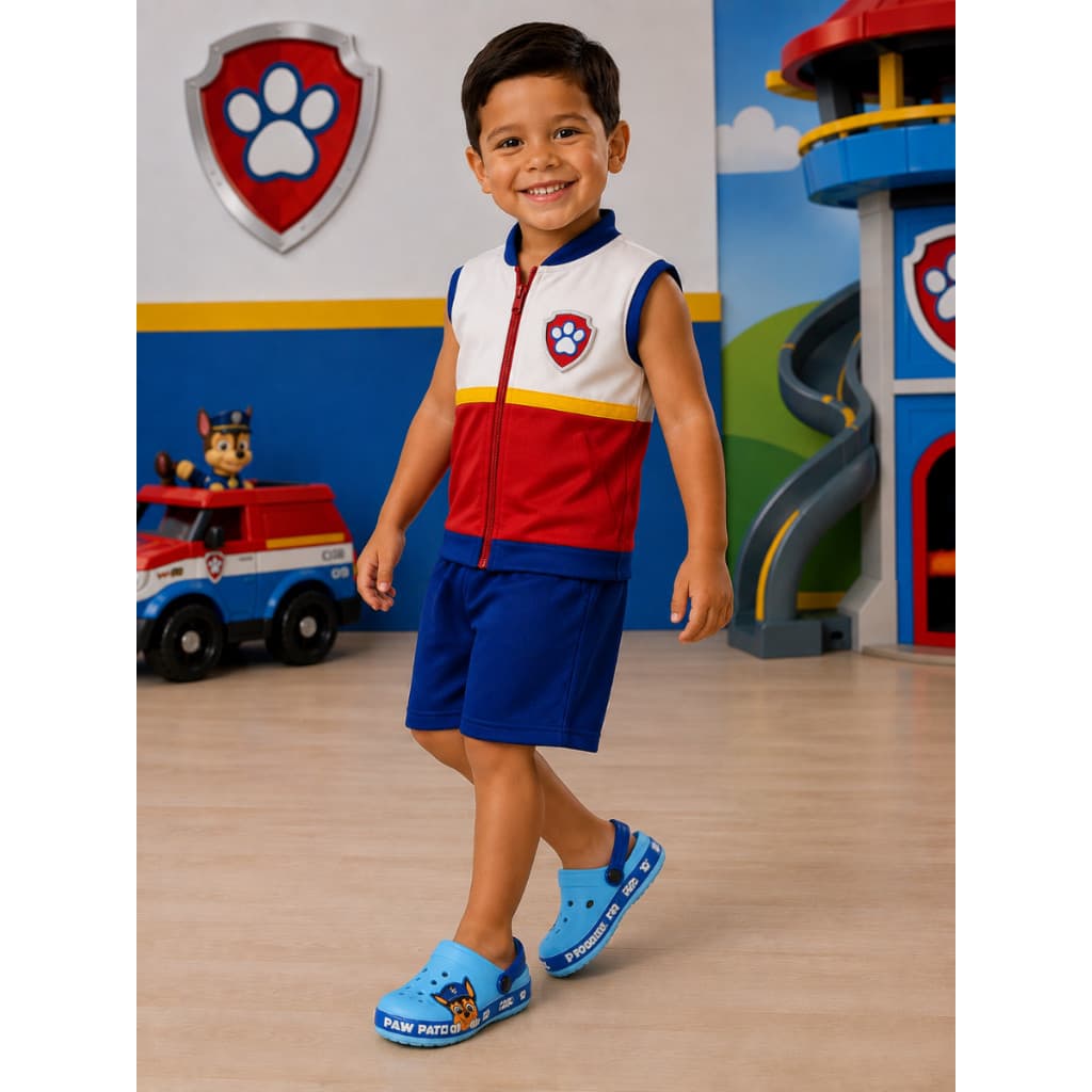 Kit Fantasia Infantil Ryder + Sapato Chase Patrulha Canina Roupa Conjunto Sandalia Leve e Confortavel