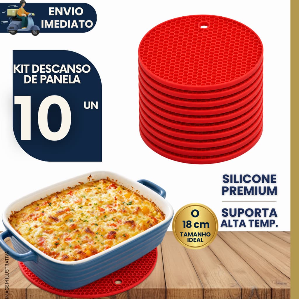 Kit 10 Descanso de Panela Silicone Textura Colmeia Antiderrapante Apoio de Panela Quente Cozinha