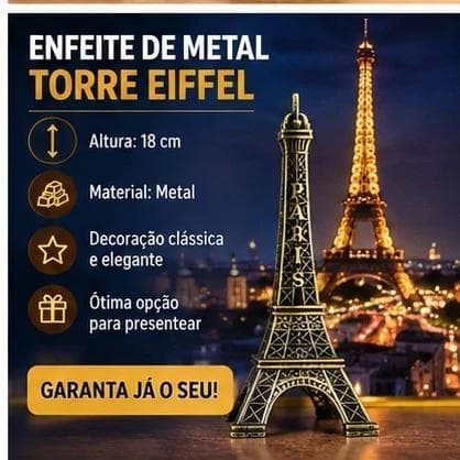 Adorno Torre Eiffel 18cm Metal para Casa e Escritório