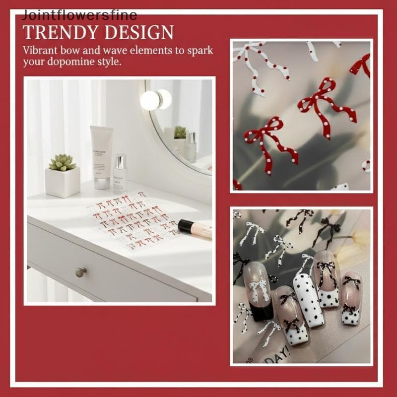 JTFF 5D Doce Arco Onda Ponto Prego Stier Kawaii Fita Longa Bowknot Autoadesivo Nail Art Stiers Relevos Decoração Decalqu