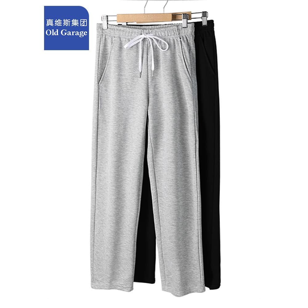 Zhenweisi Group OldGarage Masculino Casual Cinza Calça de moletom esportiva Street Wear Calça comprida reta solta de mal