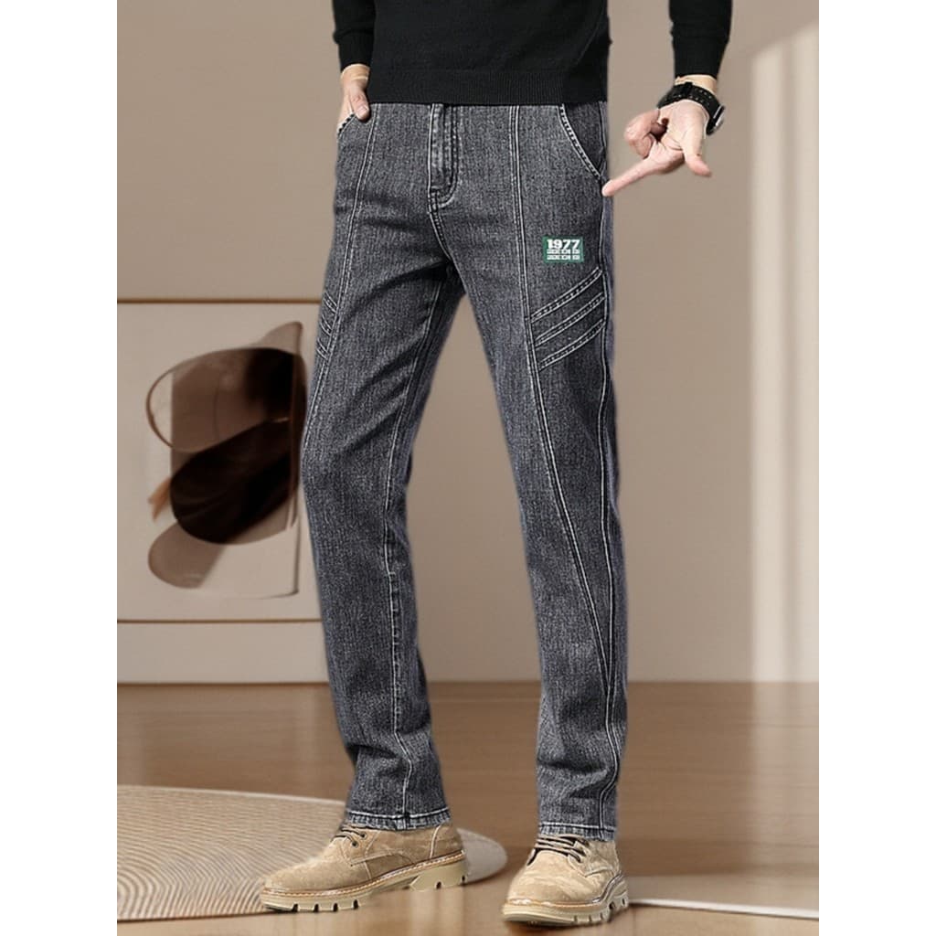 LAIYUEHUI/LAIYUEHUI Moda Estampa 1977 Costura Moderna Calça Jeans Masculina Reta All-Match