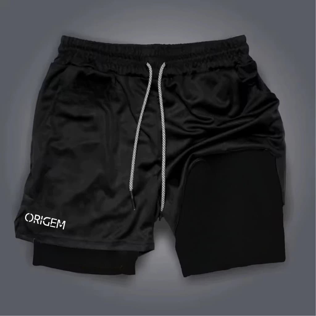 Shorts Bermuda 2 em 1 Para Academia treino perfomance Origem academia maromba short dry compressão