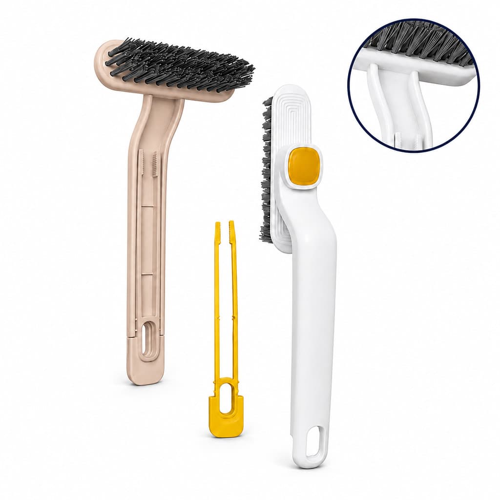 Escova Limpeza Cantos Frestas Rejunte Box Trilhos Articulada 360° Com Pinça Remove Cabelos