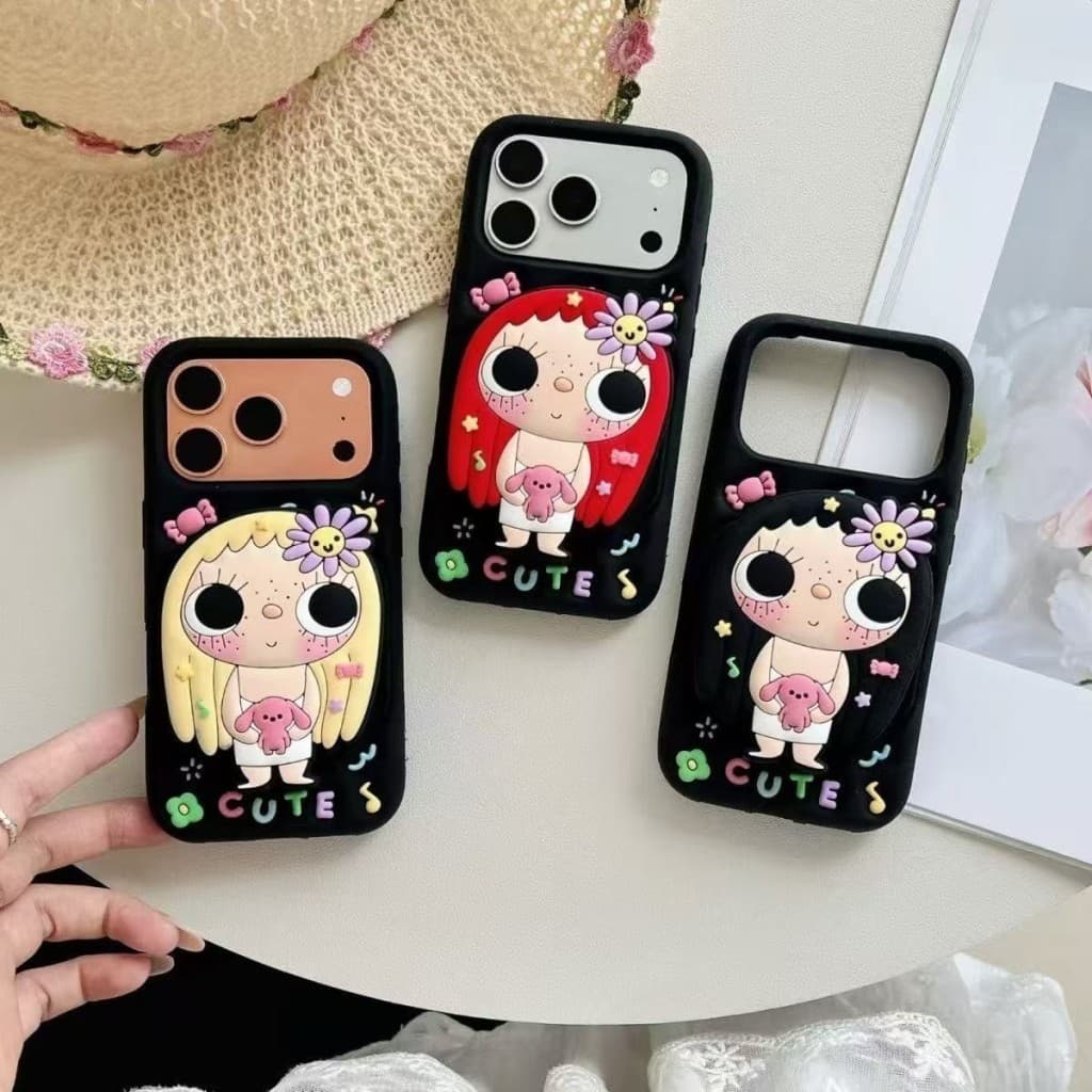 Tridimensional dos desenhos animados cabelo longo Xiaoyu adequado para 17promax caso de telefone 16 Silicone 15 macio 13