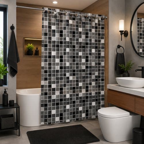 Cortina de Box pastilha ilhós 1,38m x 1,98m PVC preta Vida Pratika